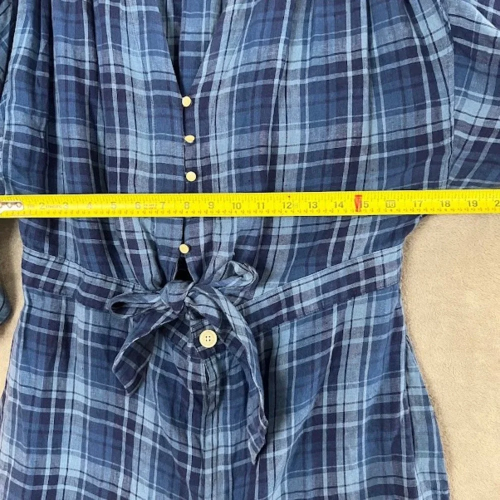 Ralph Lauren Black Label Romper Womens 14 Plaid 100% Linen Boho Cottagecore Boho